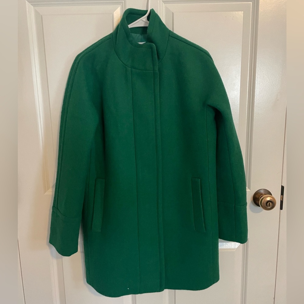 J.Crew Womens Kelly Green Asymmetrical Wool Coat